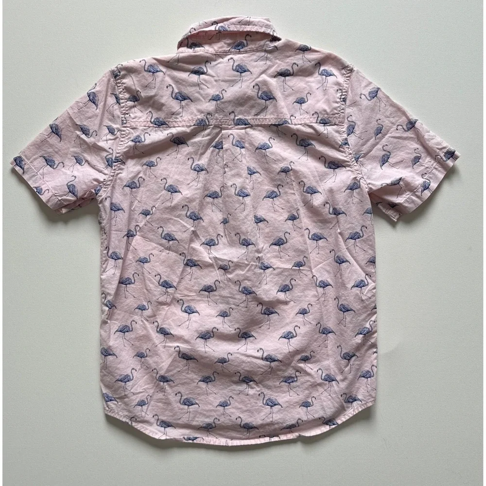 The Childrens Place Boys Pink Flamingo Print  Button Down Shirt 10/12